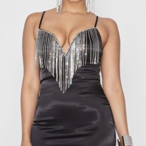 Black Dress With Dripping Rhinestones