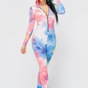 Tie dye Fitted and Hooded Jumpsuit