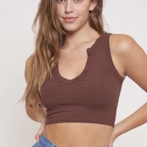Brown Cropped V-Neck Tank Top