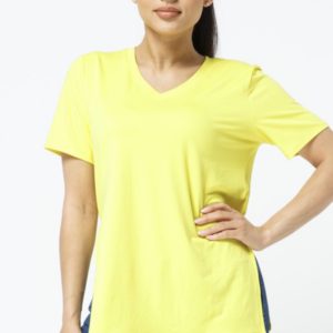 Yellow Side Slit V Neck Tunic Top
