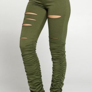 Olive Cut Up Fitted Stretch Pants