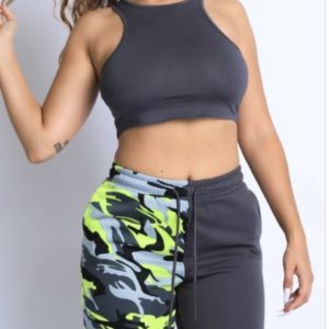 Charcoal/Neon Camo Jogging Set With Crop Top