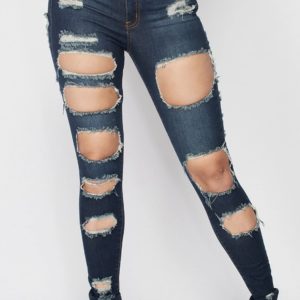 Super Distressed High Wasted Blue Jeans
