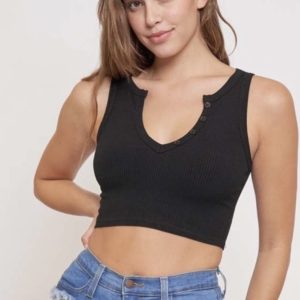 Black Cropped V-Neck Tank Top