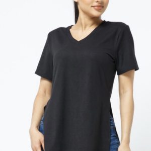 Black Side Slit V Neck Tunic Top