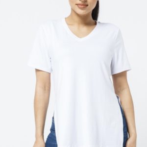White Side Slit V Neck Tunic Top
