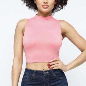 Mauve Mock Neck Sleeveless Crop Top