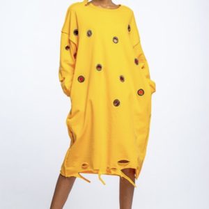 Over My Size Distressed Yellow/Orange Sweater