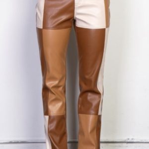 Color Blocked And Hot Leather Pants