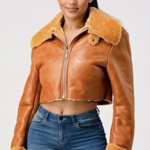 Autumn Attire Orange Cropped Faux Fur Jacket