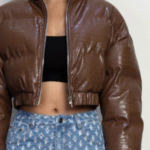 Chocolate Drops Dark Brown Leather Puffer Coat