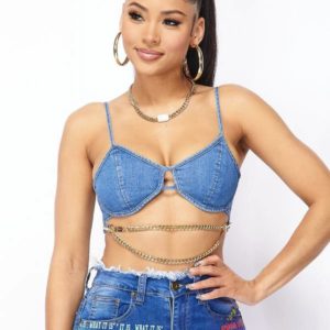 Denim Chain Crop Top