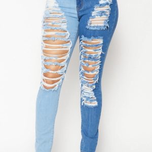 Left Vs Right Distressed Denim Jeans