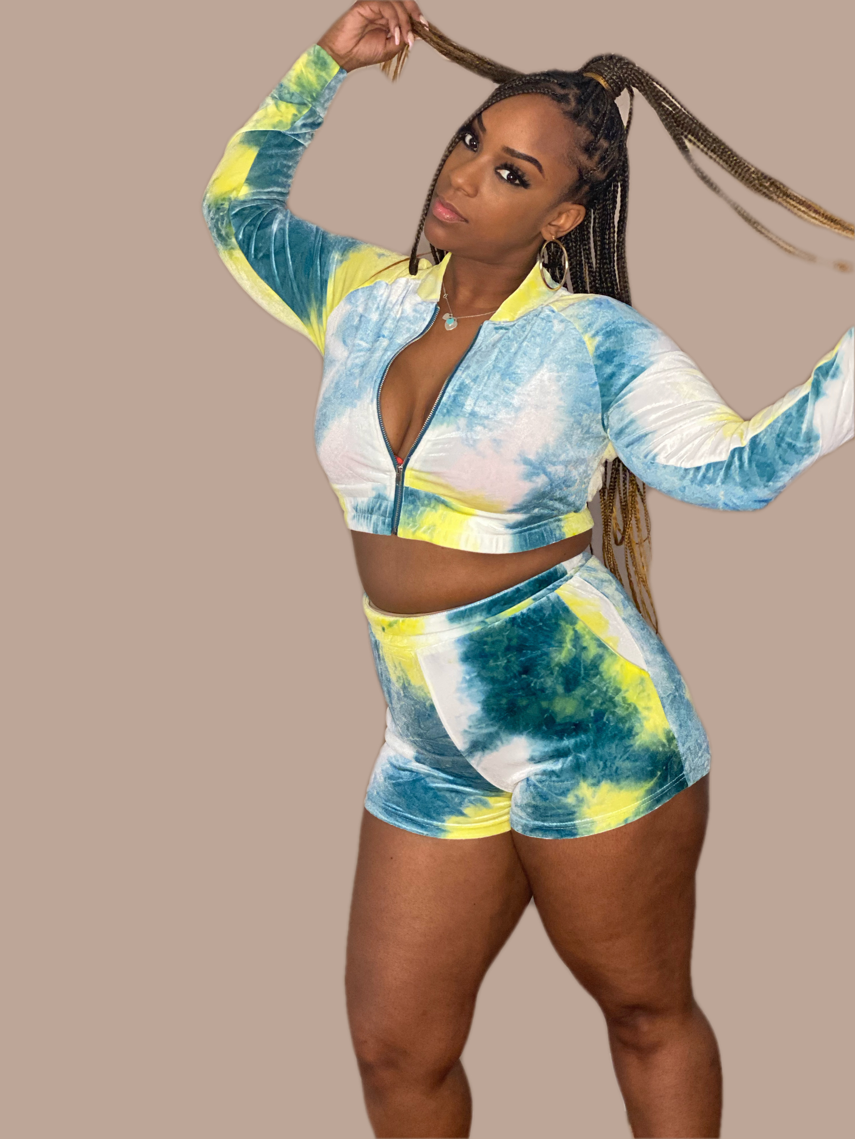 Yellow & Green Tie Dye Short Set