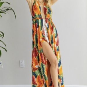Floral Splits Halter Dress Set