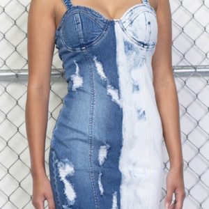 Pick A Side Distressed Denim Dress